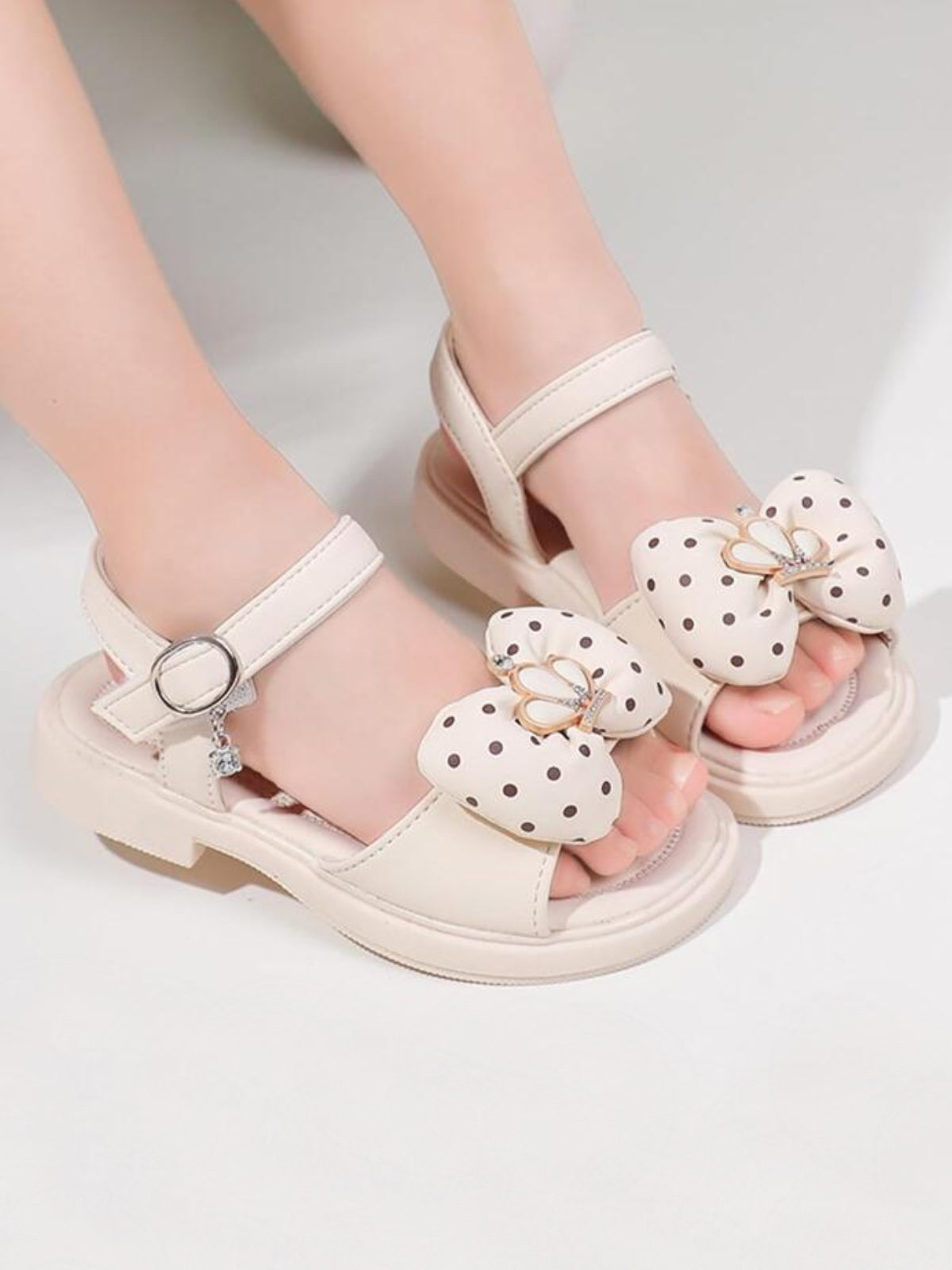 Girls Chic Polka Dot Bow Heeled Sandals