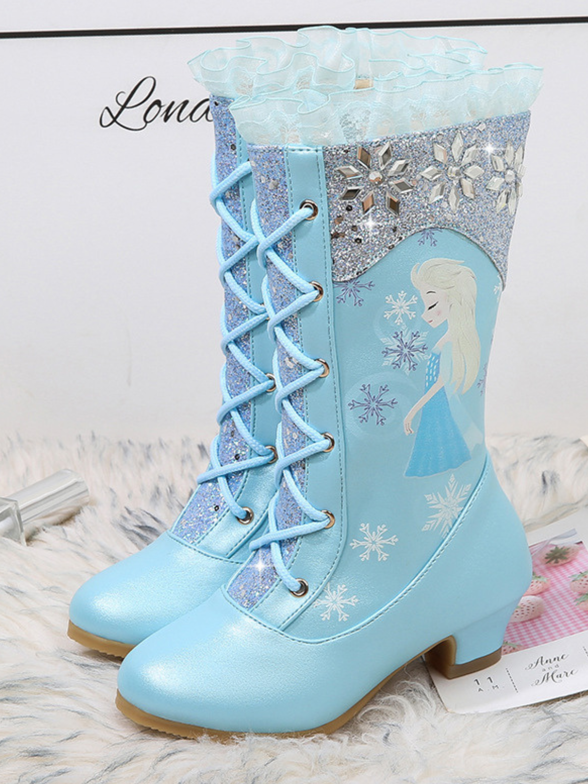 Snow Princess Ruffle Trim Sparkly Boots By Liv and Mia