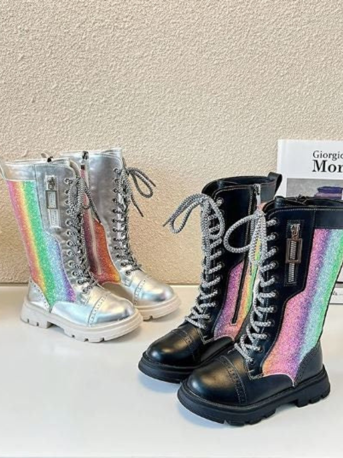 Mia Belle Girls Glitter Rainbow Lace-Up Boots | Shoes By Liv and Mia