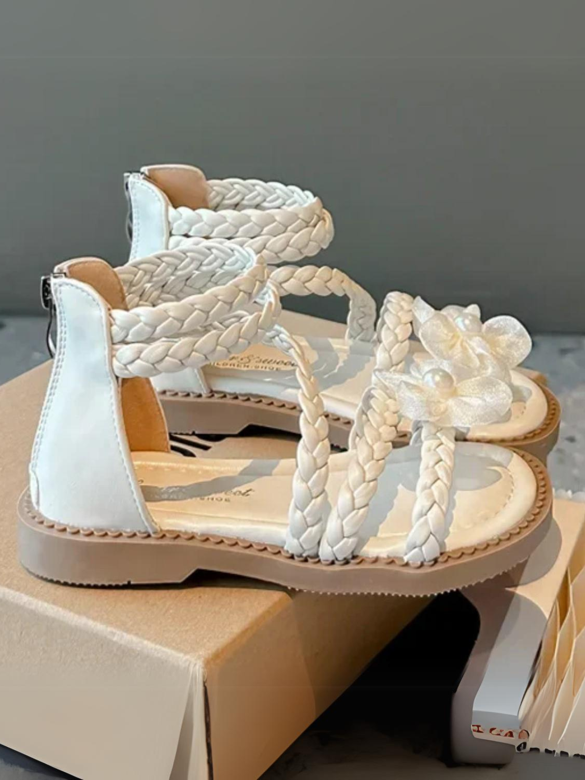 Girls Braided Flower Sandals