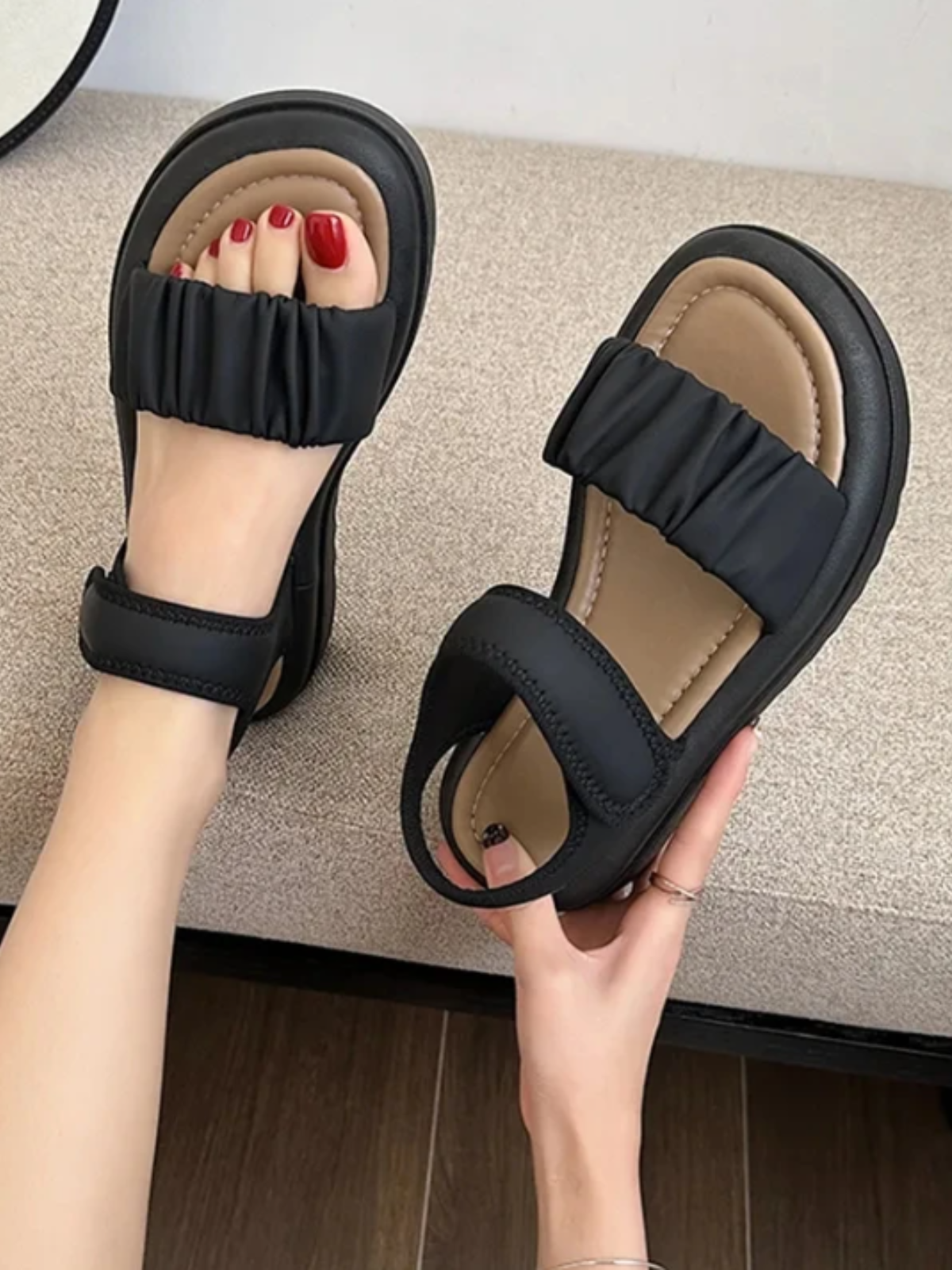 Stylish Ruched Ankle Strap Sandals