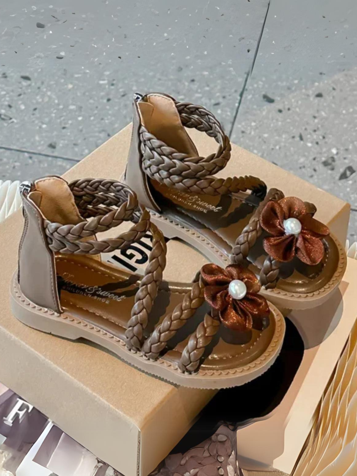 Girls Braided Flower Sandals
