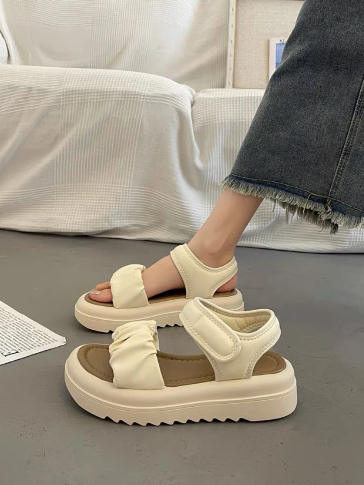 Stylish Ruched Ankle Strap Sandals