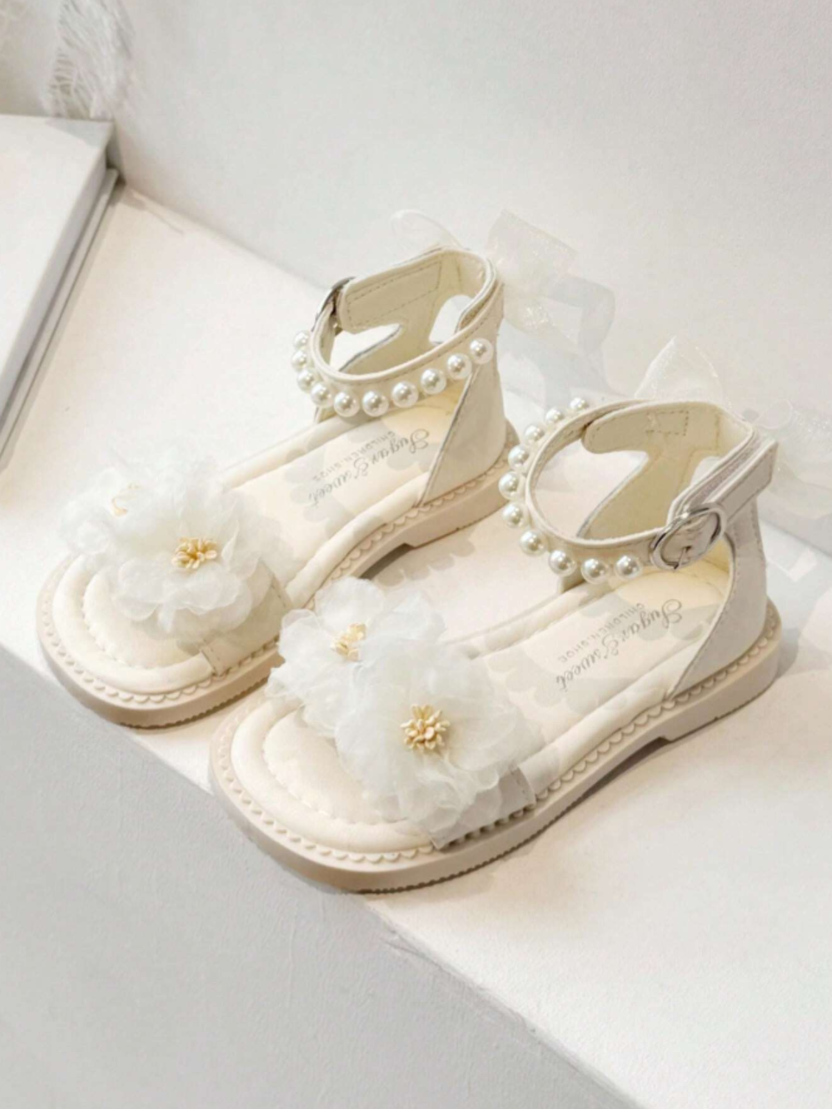 Floral Charm Sandals with Pearls and Bows