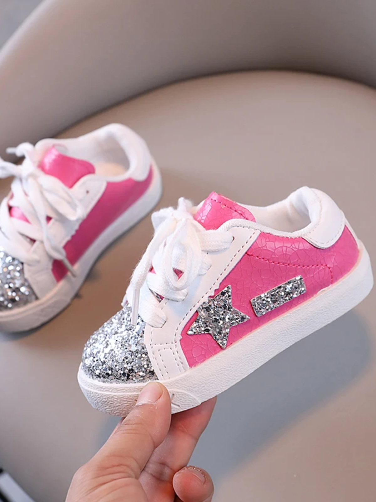 Girls Glitter Star Sneakers - Sparkling Comfort and Style
