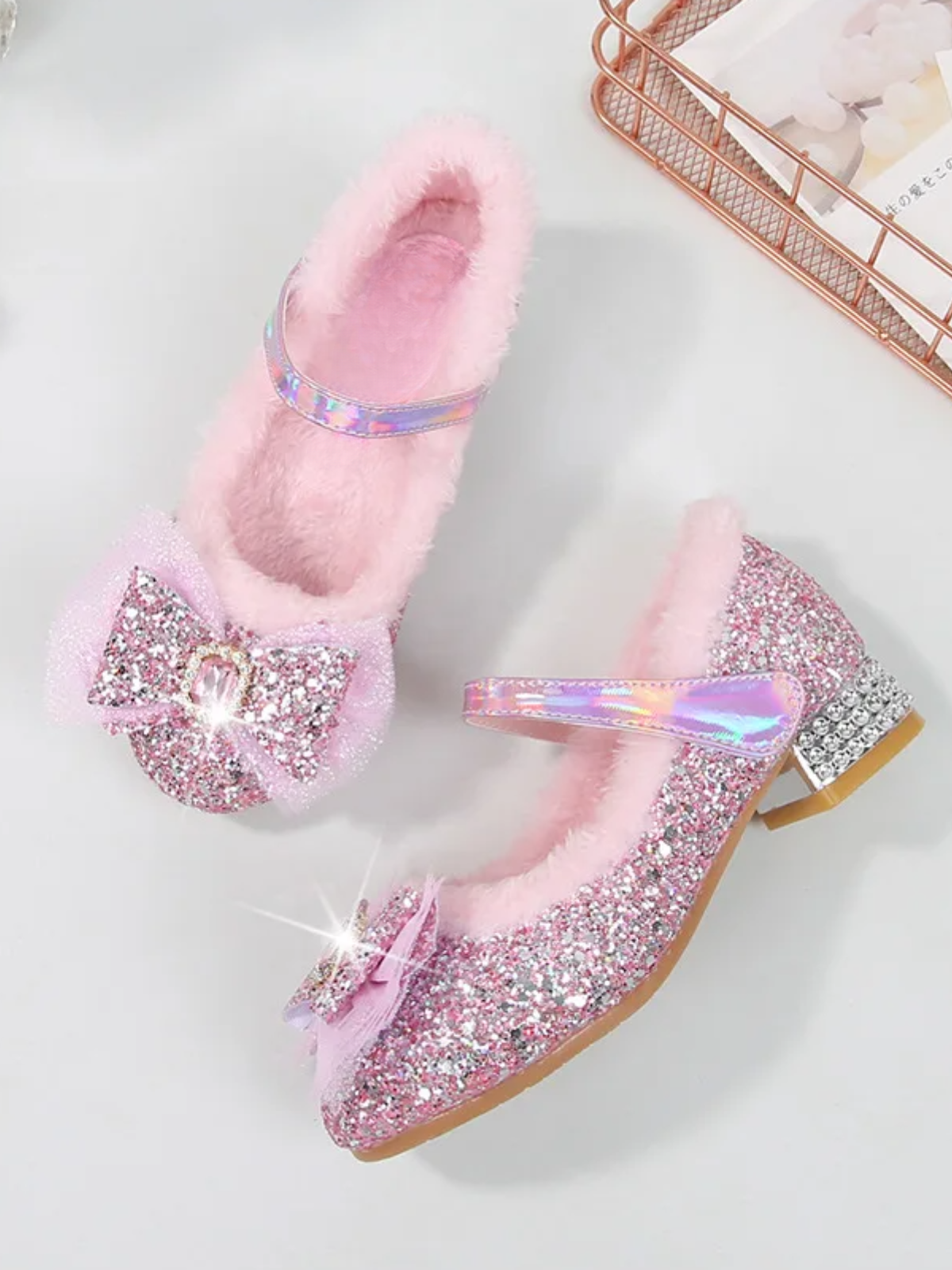 Ice Princess Plush-Lined Crystal Mary Jane Heels