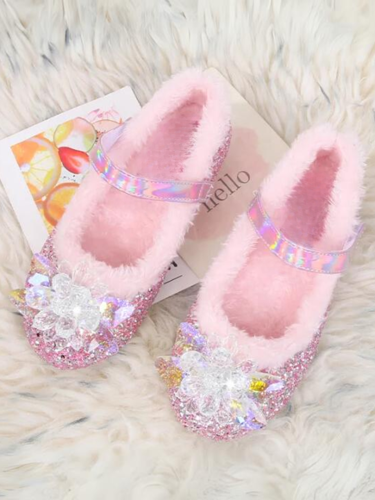 Plush And Glam Fur-Lined Princess Crystal Shoes