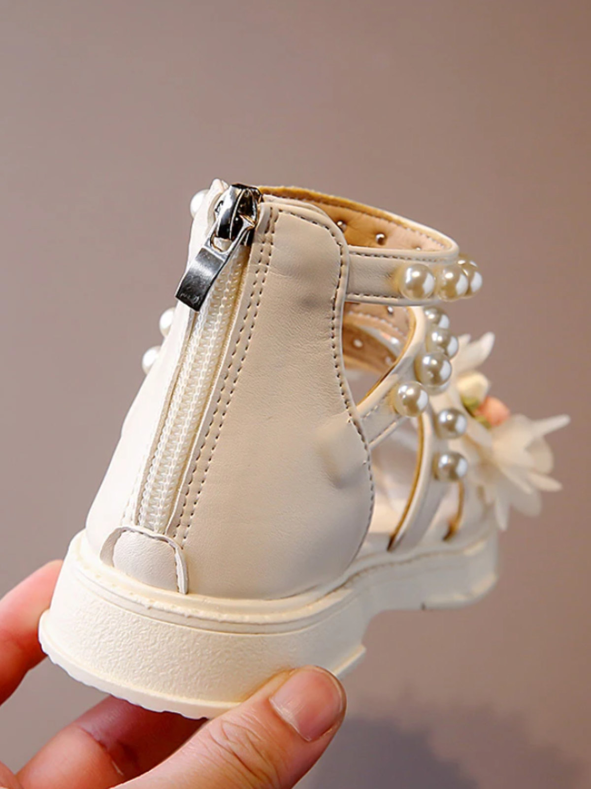 Charming Girls' Pearl-Embellished Floral Sandals