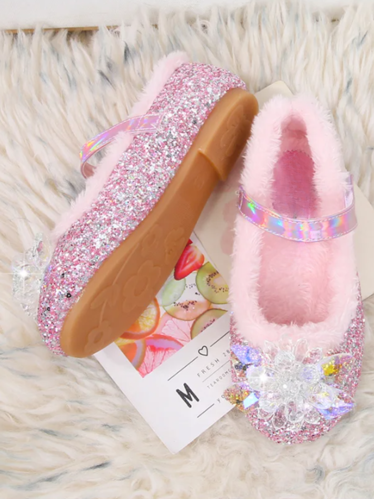 Plush And Glam Fur-Lined Princess Crystal Shoes