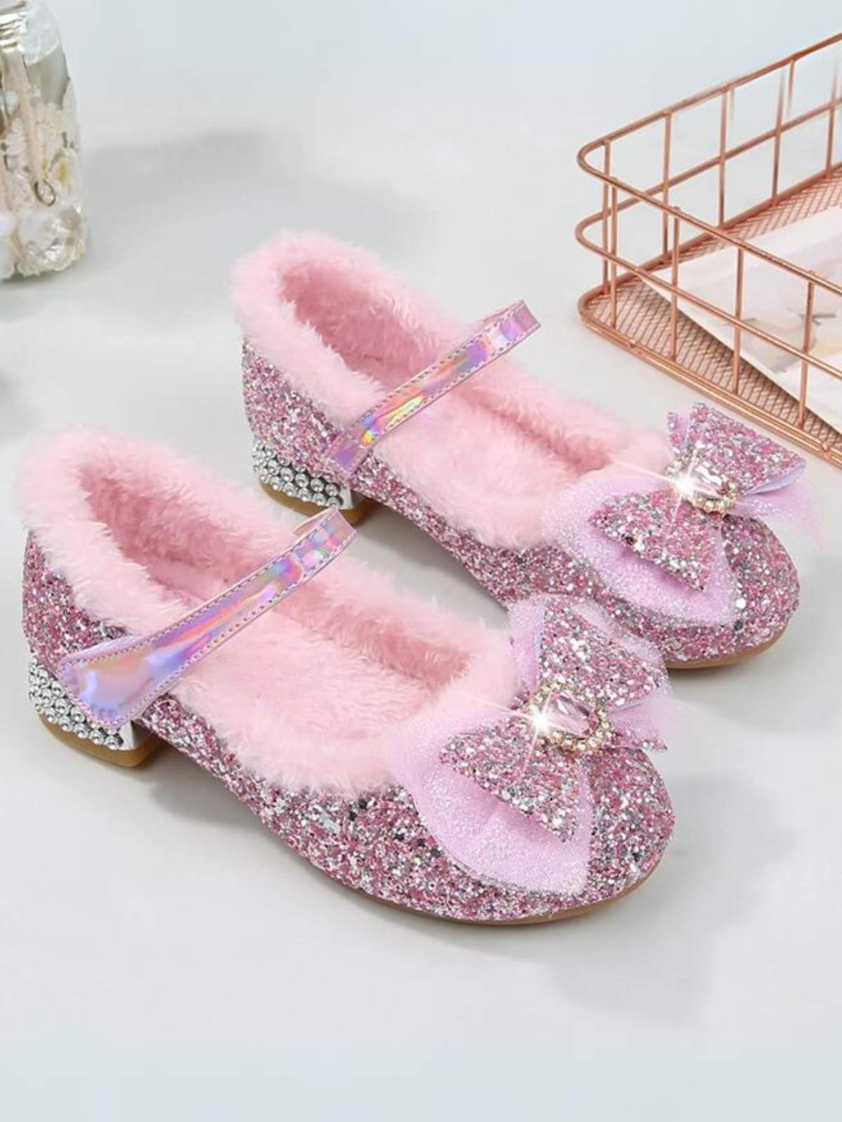 Ice Princess Plush-Lined Crystal Mary Jane Heels