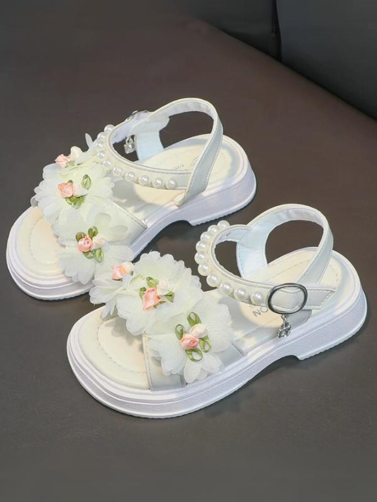 Charming Girls' Floral Sandals with Pearls