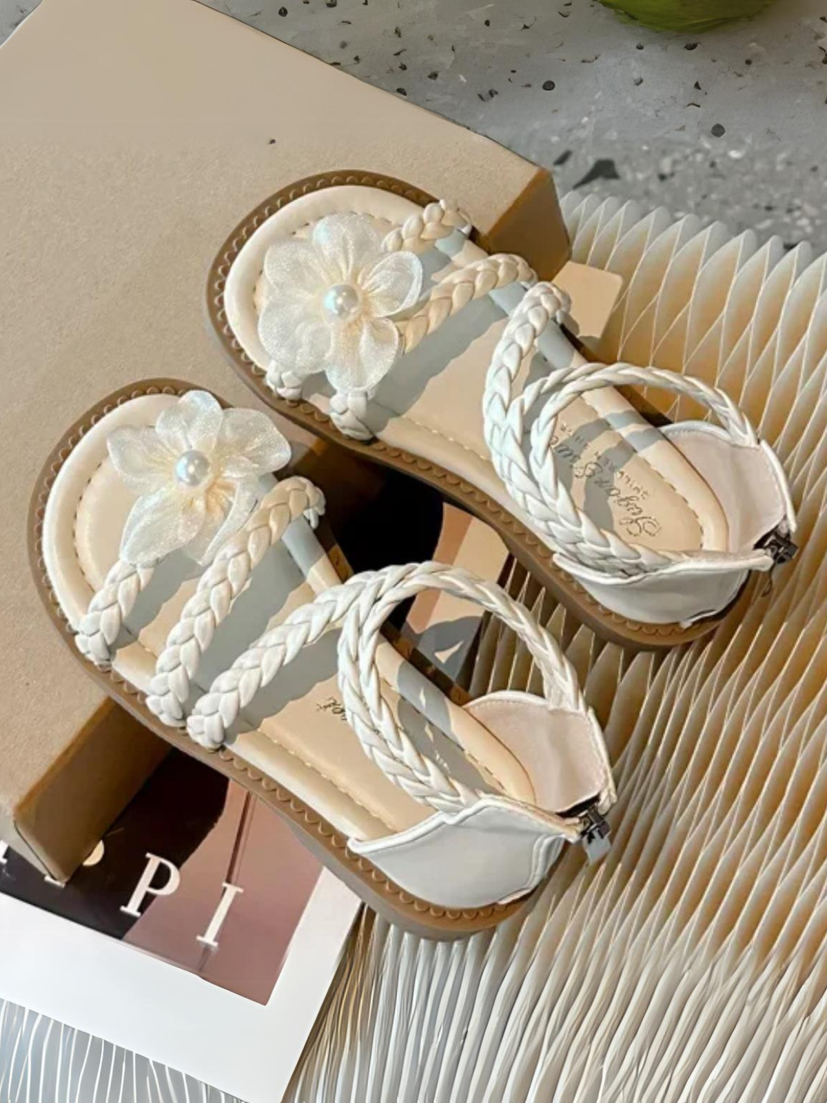 Girls Braided Flower Sandals
