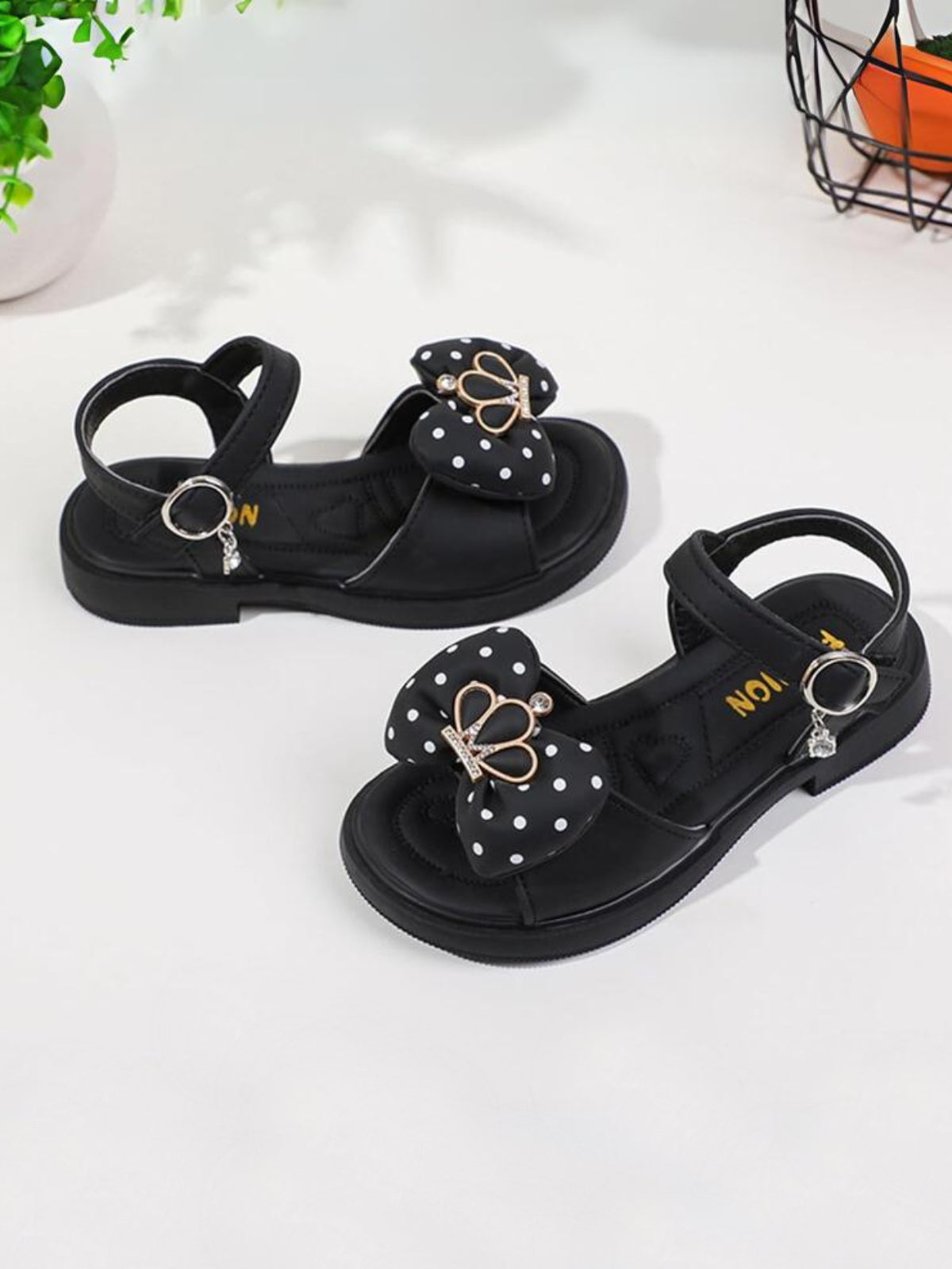 Girls Chic Polka Dot Bow Heeled Sandals