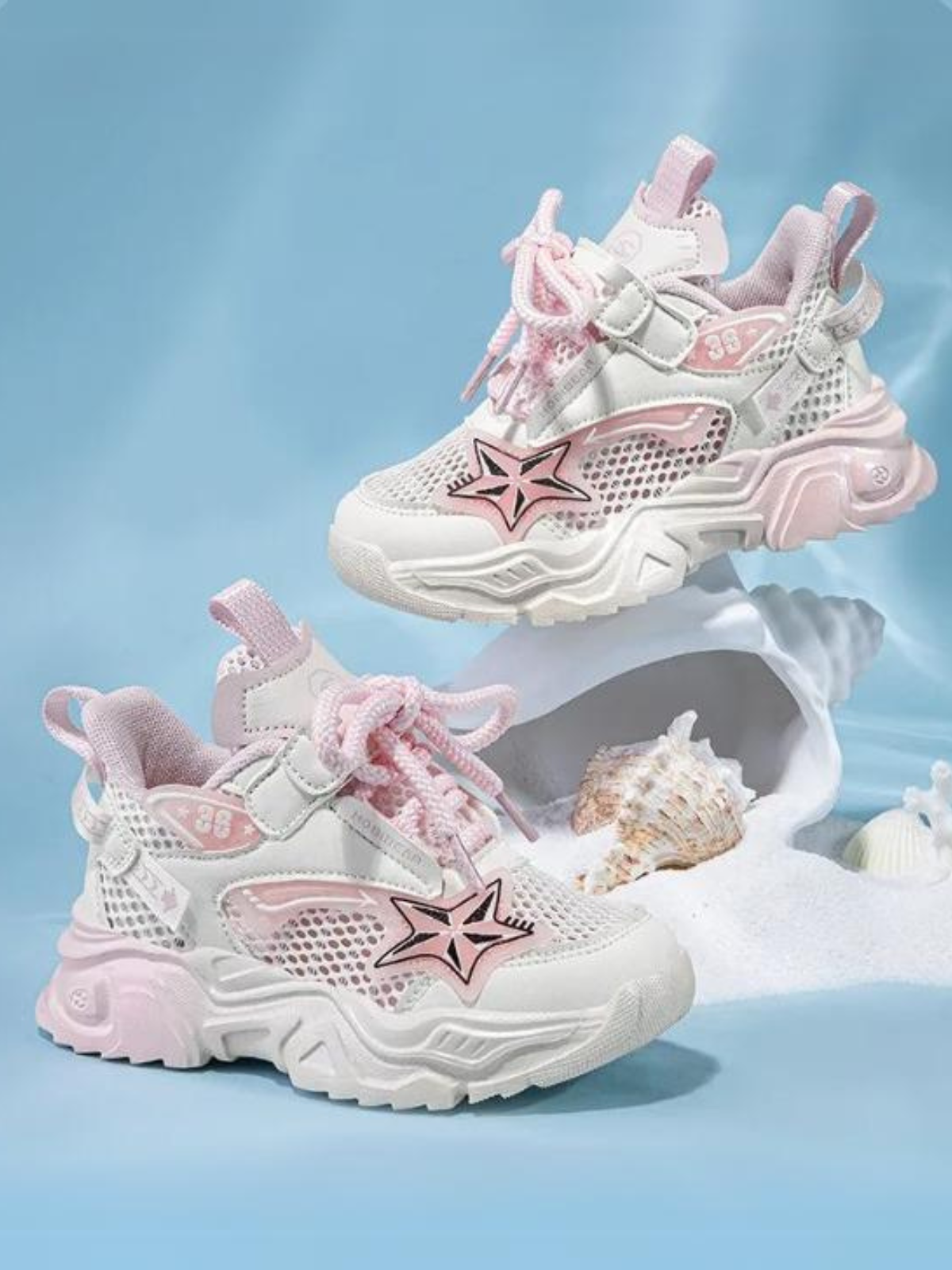 Girls Star Accent Breathable Mesh Sneakers
