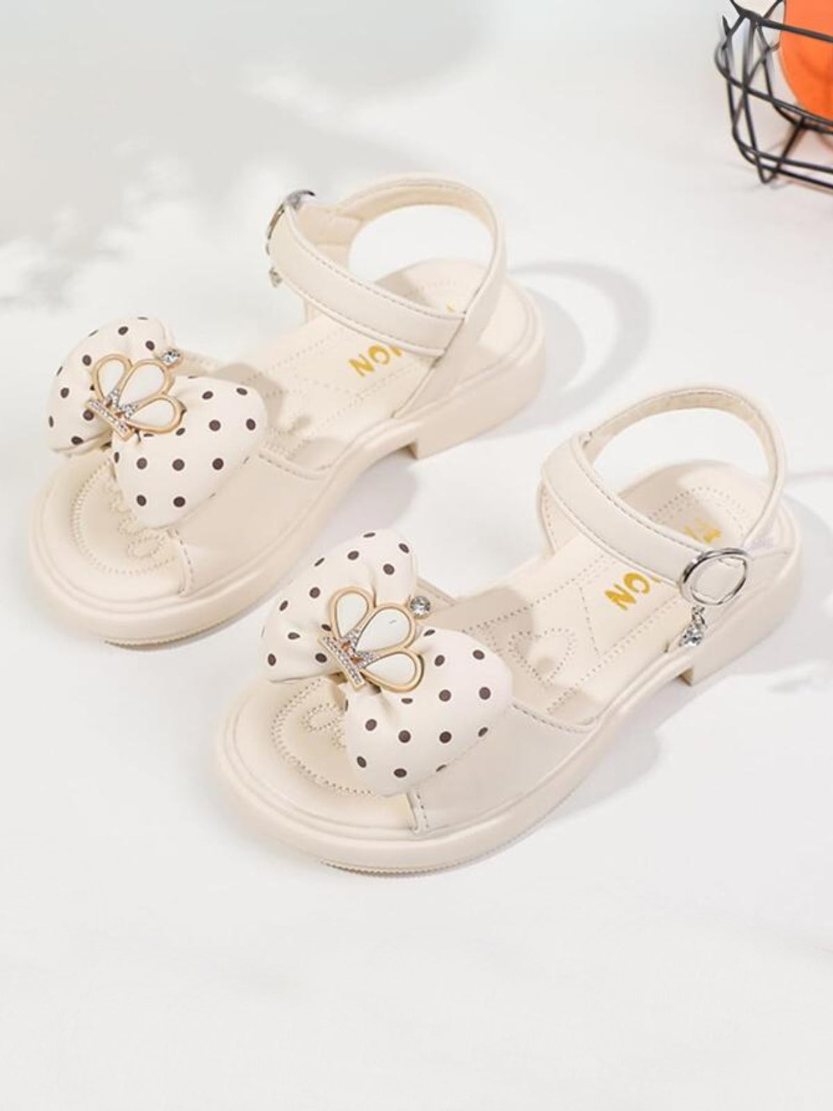 Girls Chic Polka Dot Bow Heeled Sandals