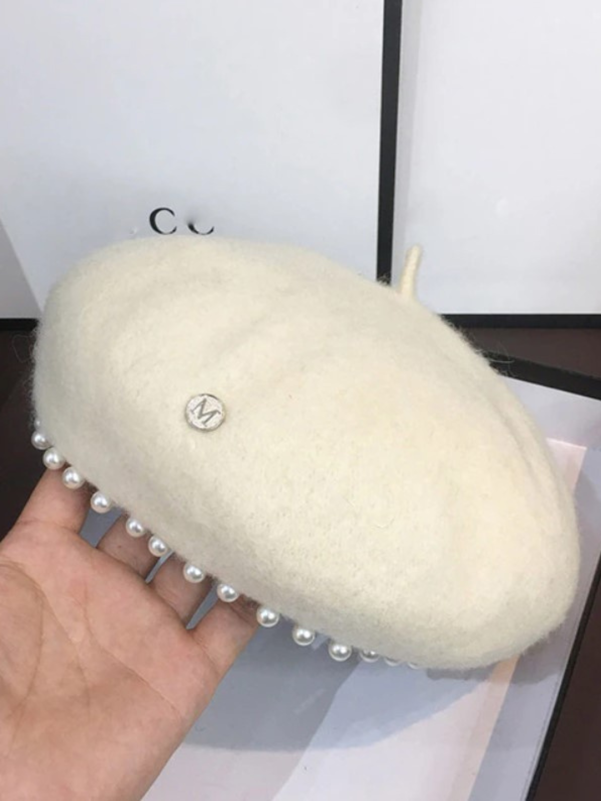 Mia Belle Girls | Pearl Trim Wool Beret | Girls Accessories