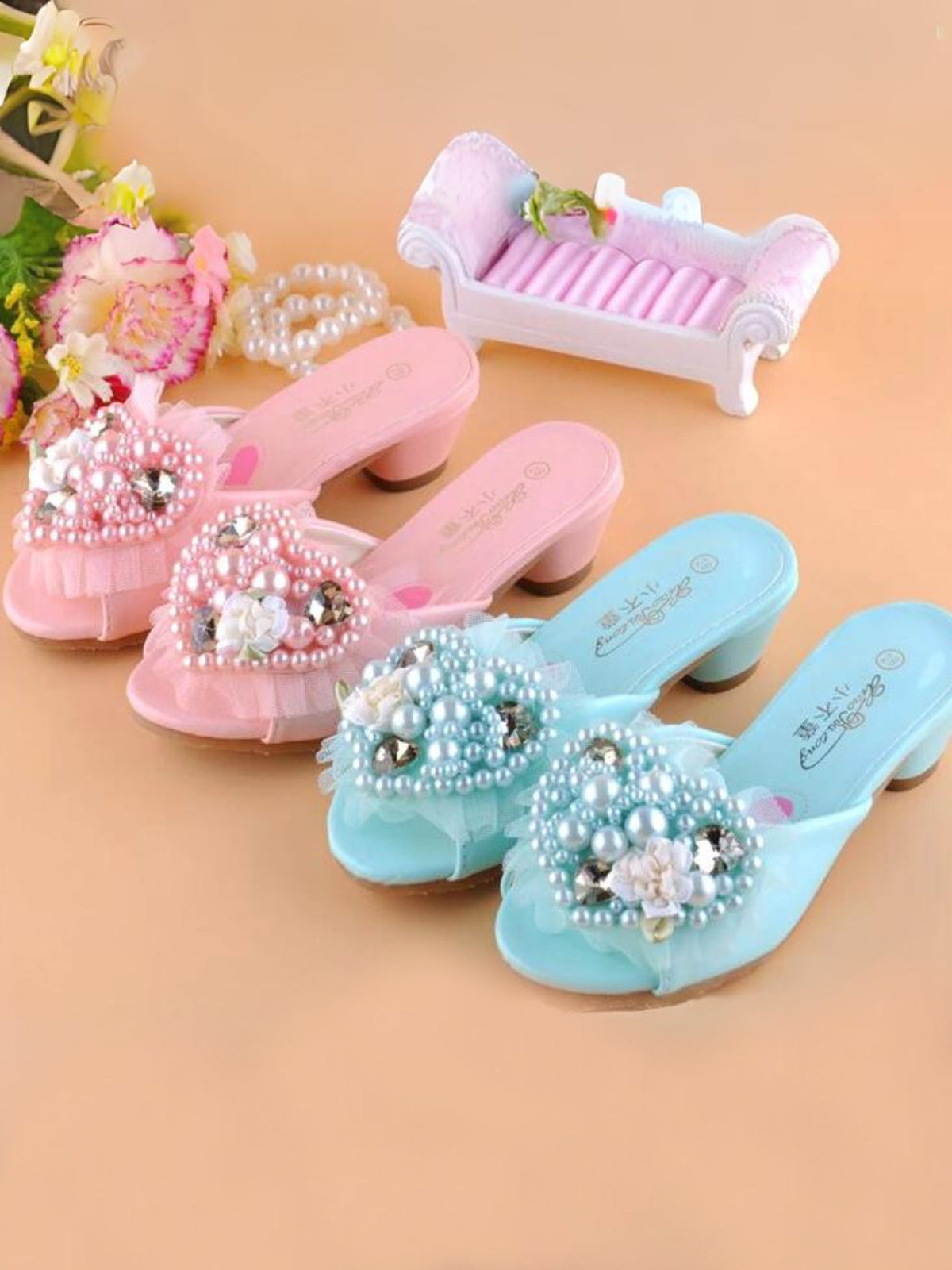 Mia Belle Girls Pearl-Embellished Slip On Heels | Shoes By Liv & Mia