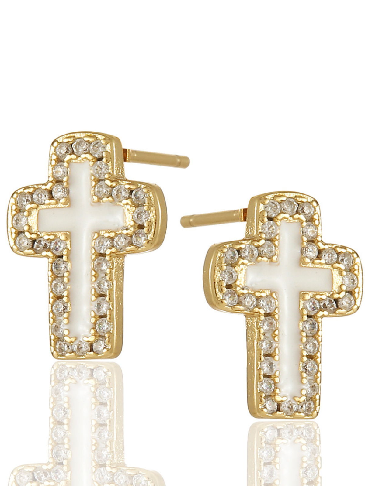Girls Formal Accessories | Colorful Cross Gold Plated Stud Earrings