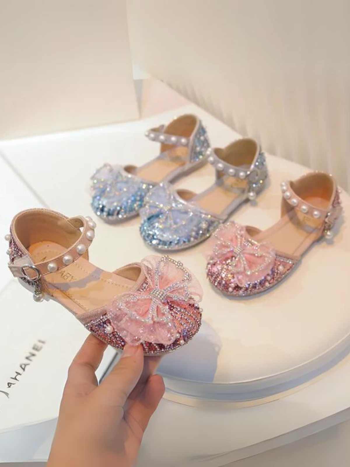 Mia Belle Girls Pearl Strap Sequin Shoes | Shoes By Liv and Mia