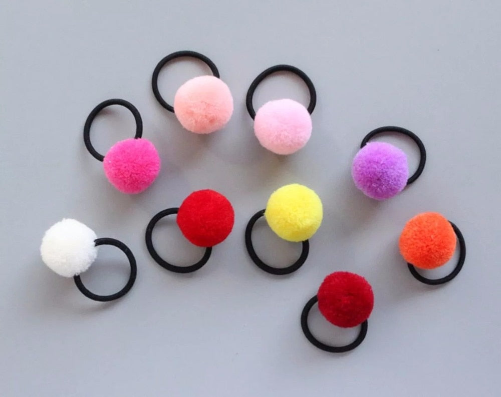 Girls 16 Piece Colorful Pompom Ponytail Elastic Hair Tie Set