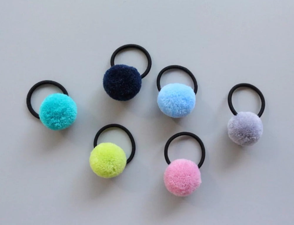 Girls 16 Piece Colorful Pompom Ponytail Elastic Hair Tie Set