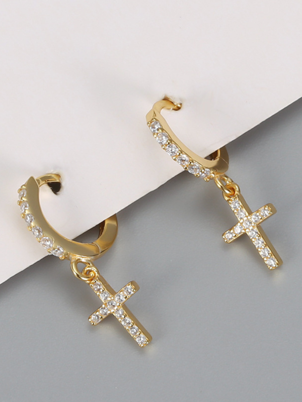 Girls Formal Accessories | Silver & Gold Bejeweled Cross Drop Earrings