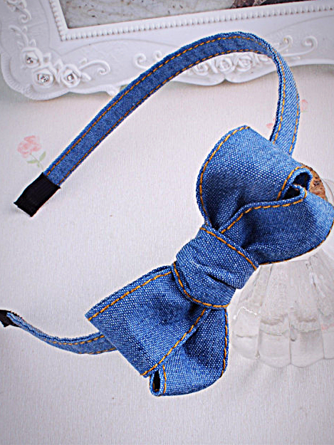 Girls Denim Bow Headband
