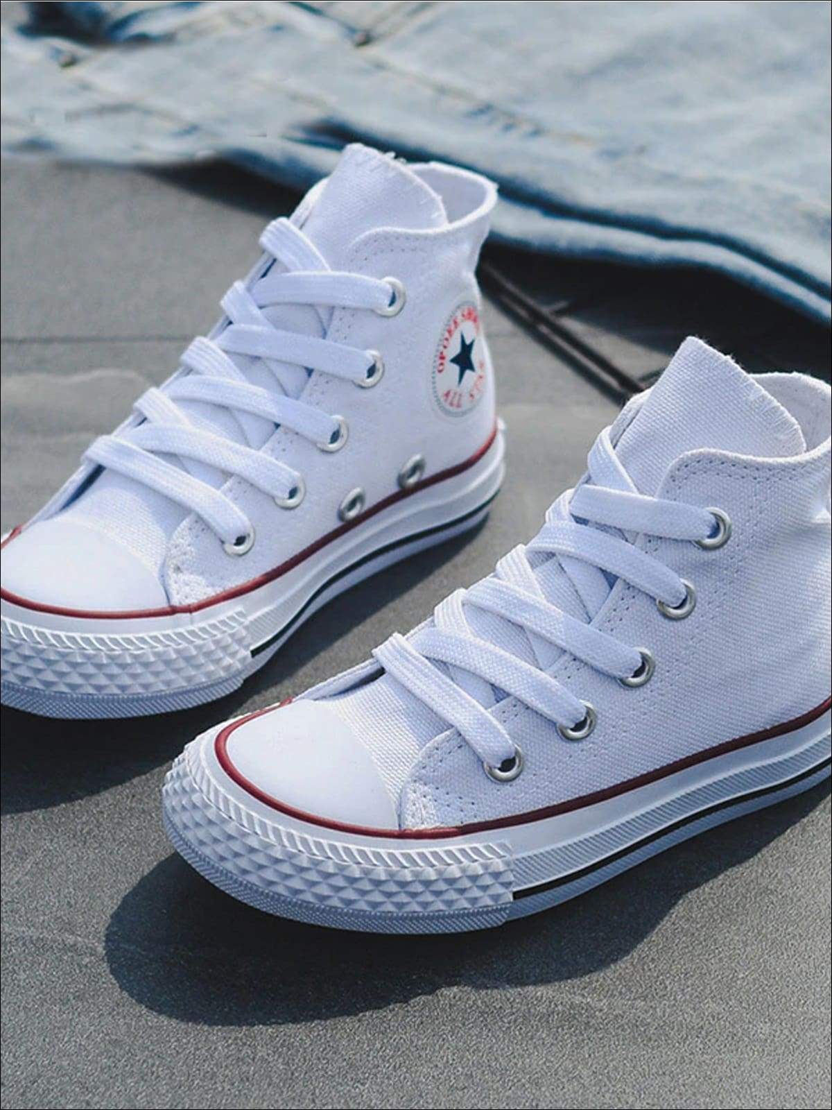 Girls Casual High Top Canvas Sneakers By Liv and Mia - White