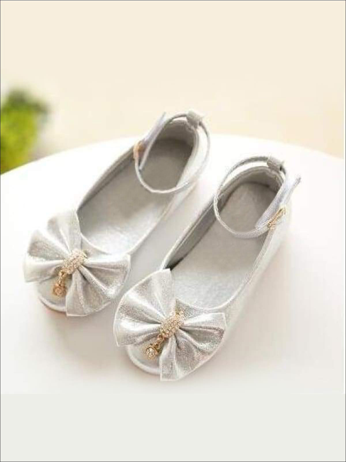 Girls Rhinestone Bow Flats shoes  (Gold, Silver , Pink)