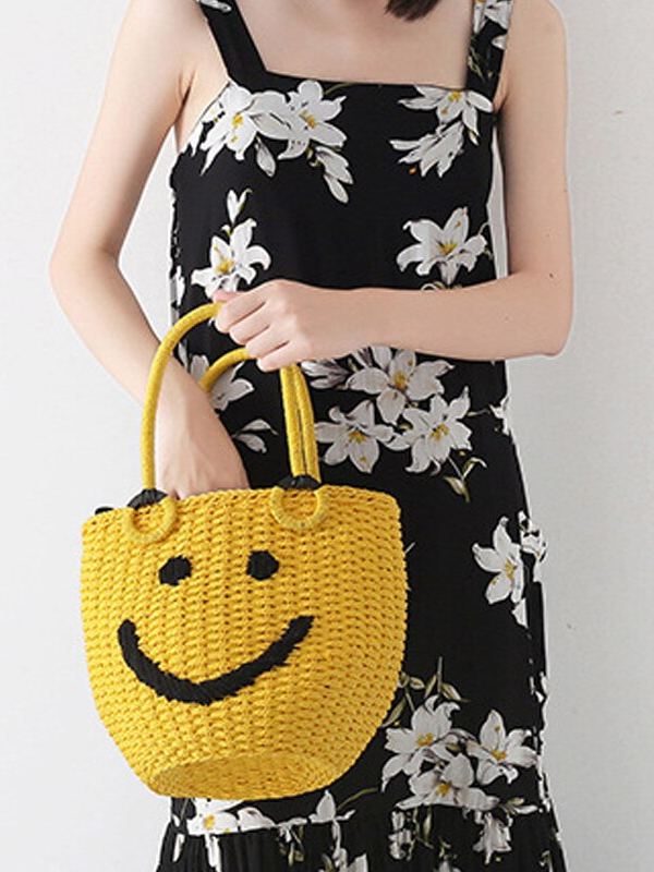 Smiley Face Woven Tote Bag