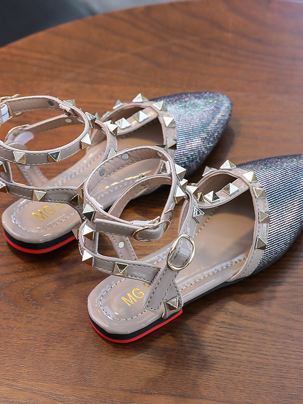 Shoes By Liv & Mia | Studded Pointed Toe Ankle Strap Flats