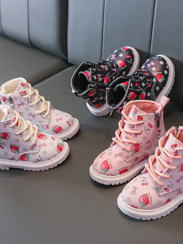 Shoes By Liv & Mia | Girls Strawberry Print Lace-Up Boots