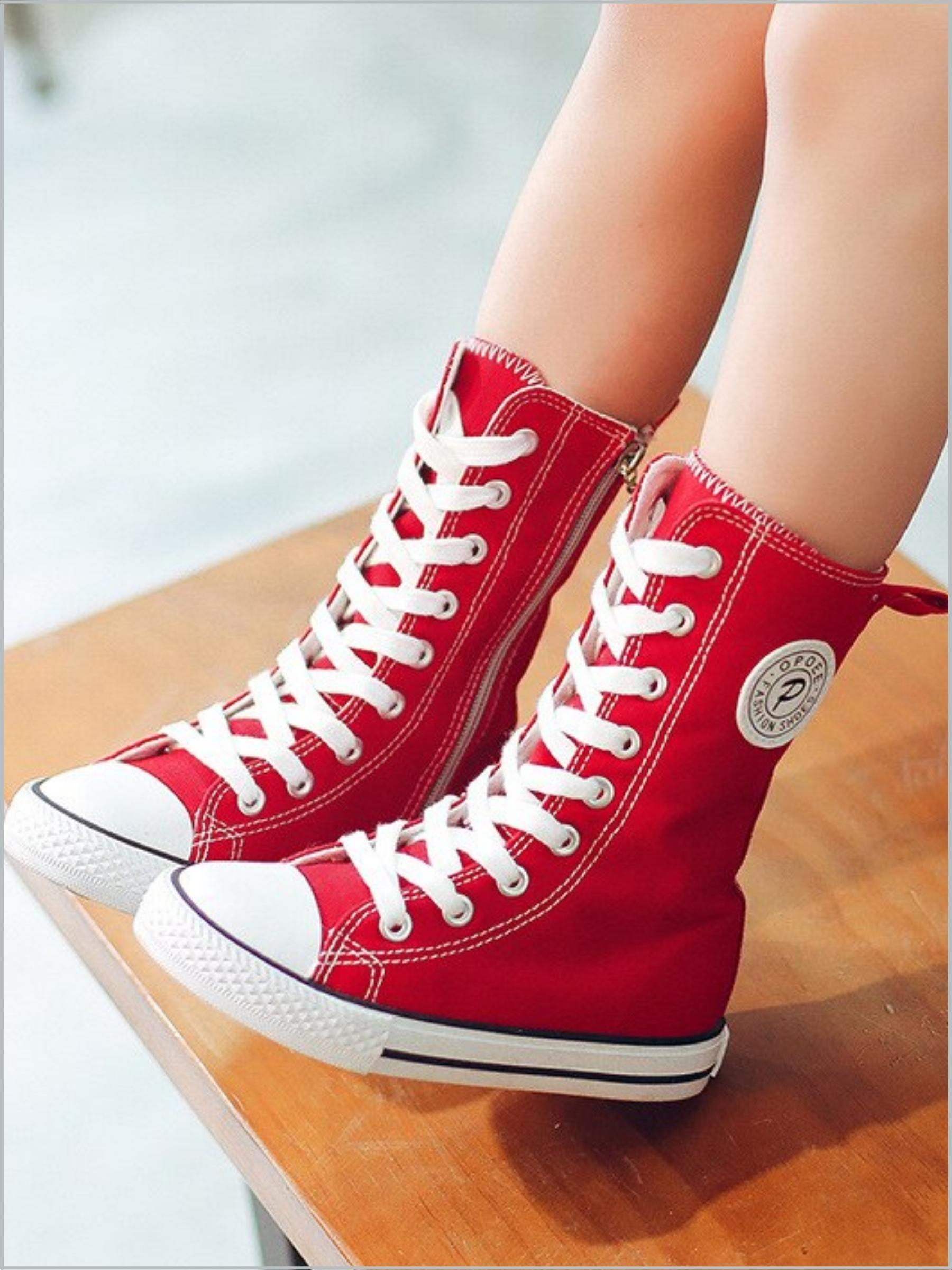 Girls Canvas High Top Lace-Up Zip Up Sneakers By Liv and Mia