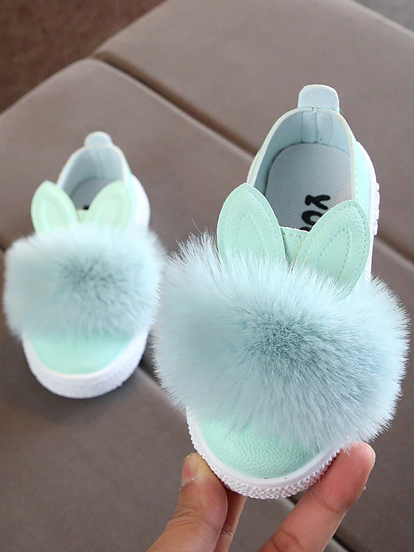 Girls Bunny Ear Faux Fur Slip-On Loafers By Liv and Mia - Mint
