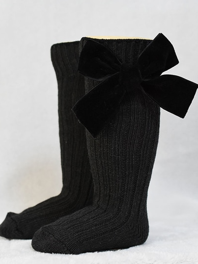 Every Accessories For Girls | Ribbed Knee High Velvet Bow Socks