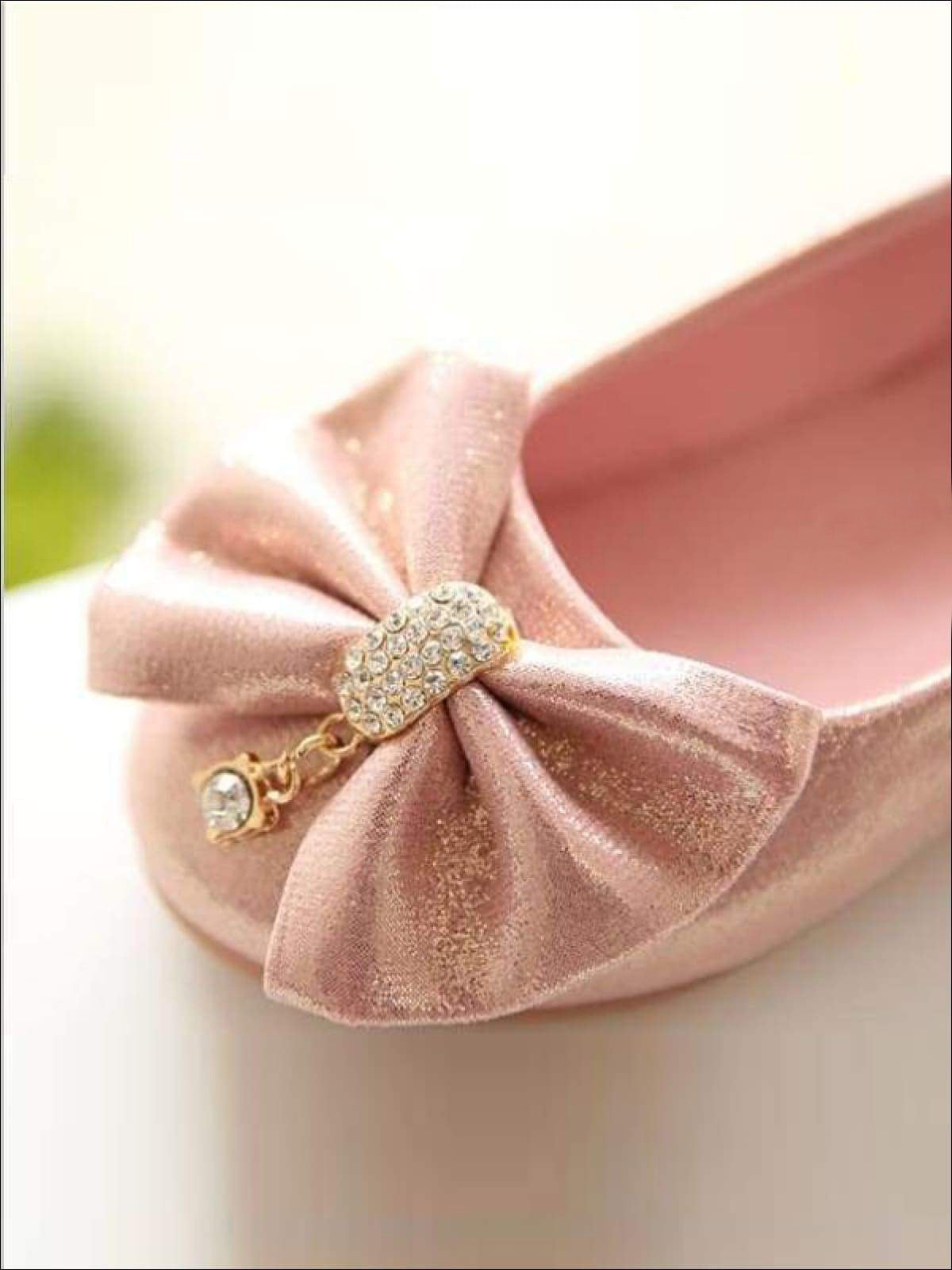 Girls Rhinestone Bow Flats shoes  (Gold, Silver , Pink)
