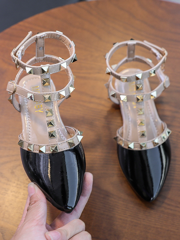Shoes By Liv & Mia | Studded Pointed Toe Ankle Strap Flats