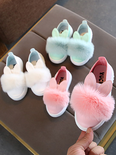 Girls Bunny Ear Faux Fur Slip-On Loafers By Liv and Mia