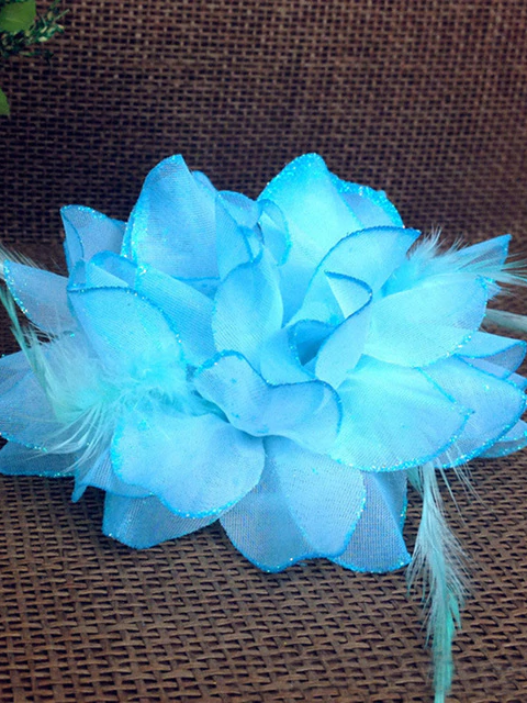 Girls Flower Glitter Feather Hair Piece - Blue