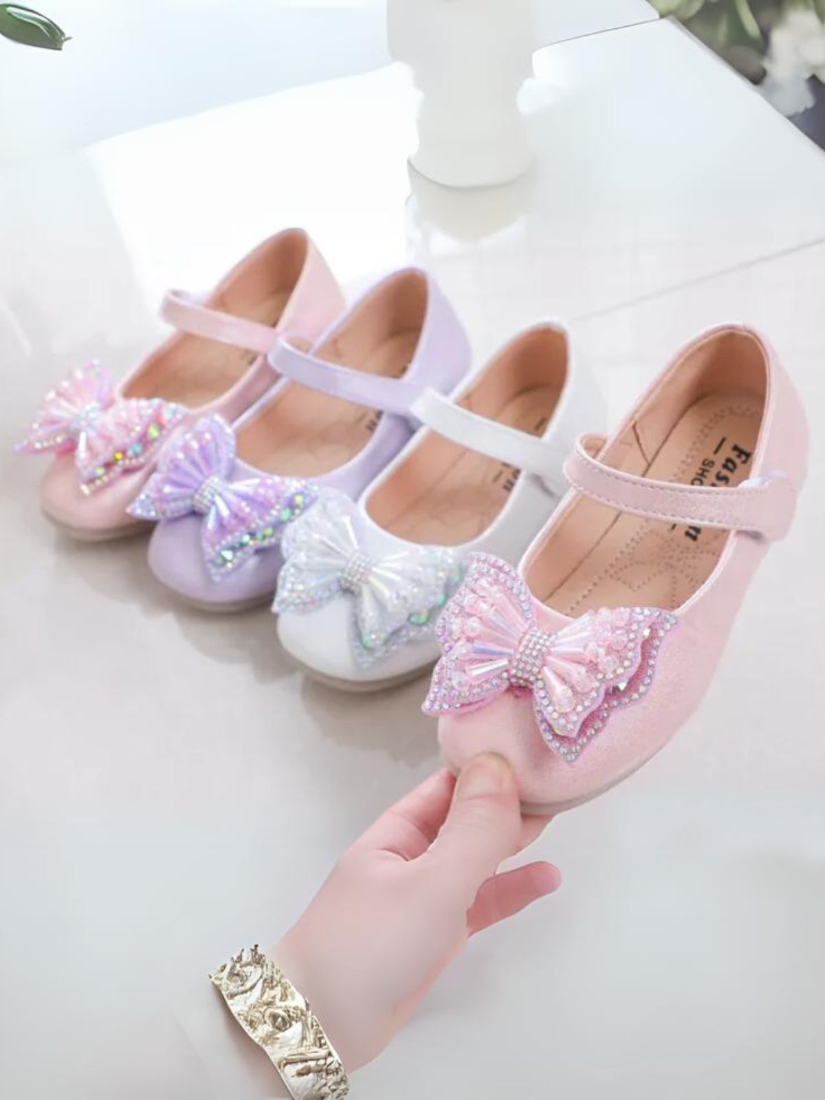Mia Belle Girls Rhinestone Bow Mary Janes | Shoes By Liv & Mia