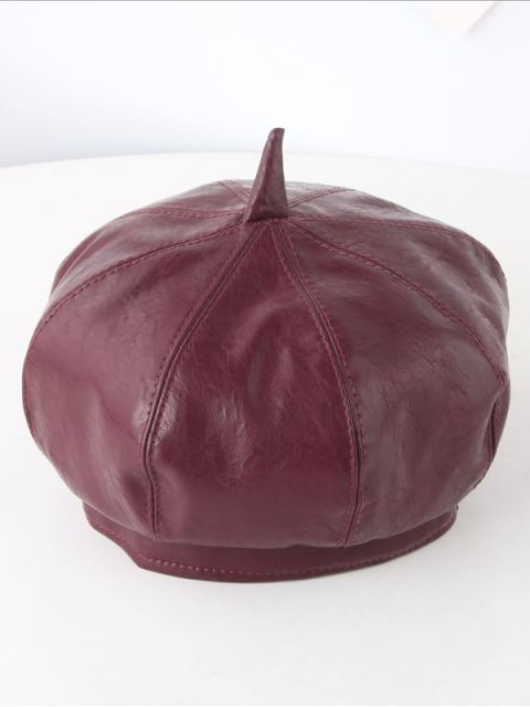 Girls Vegan Leather Bonnet Cap Burgundy