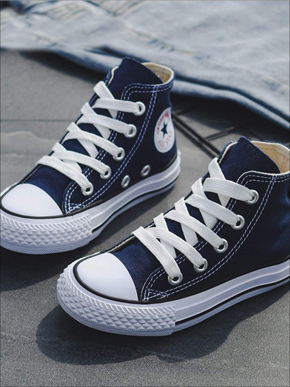 Girls Casual High Top Canvas Sneakers By Liv and Mia - Navy