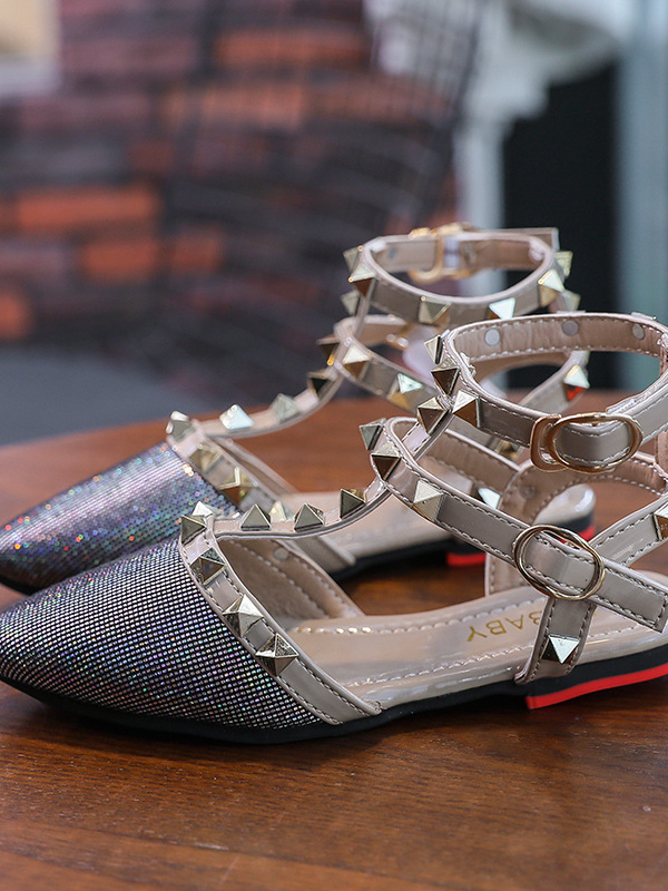 Shoes By Liv & Mia | Studded Pointed Toe Ankle Strap Flats