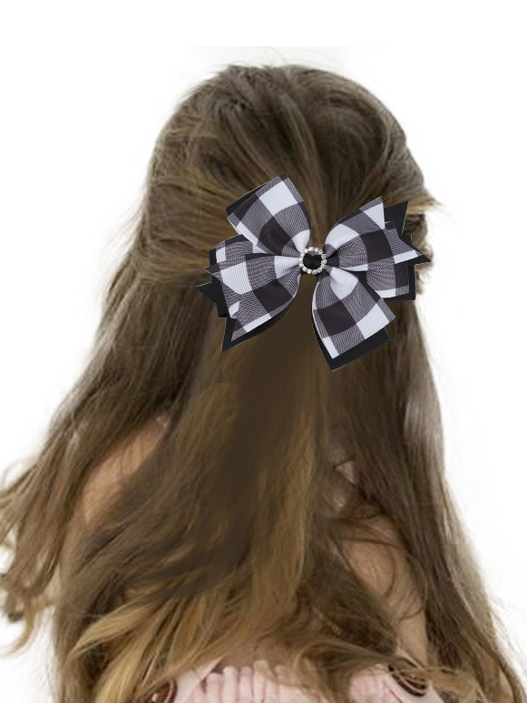 Girls Accessories | Preppy Plaid Bejeweled Bow Clips - Mia Belle Girls