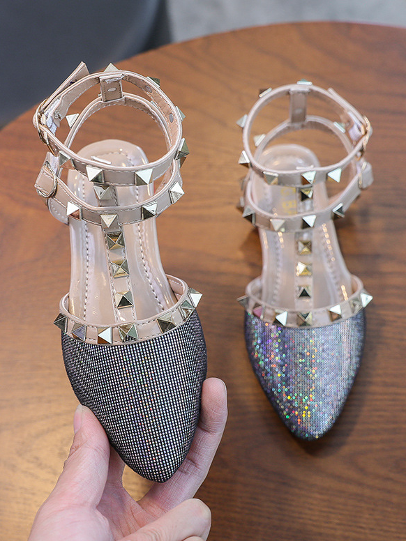 Shoes By Liv & Mia | Studded Pointed Toe Ankle Strap Flats