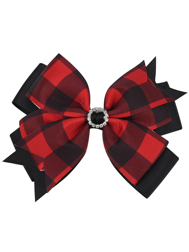 Girls Accessories | Preppy Plaid Bejeweled Bow Clips - Mia Belle Girls