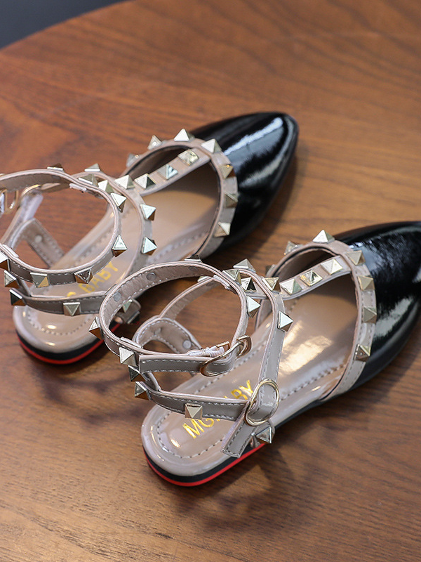 Shoes By Liv & Mia | Studded Pointed Toe Ankle Strap Flats