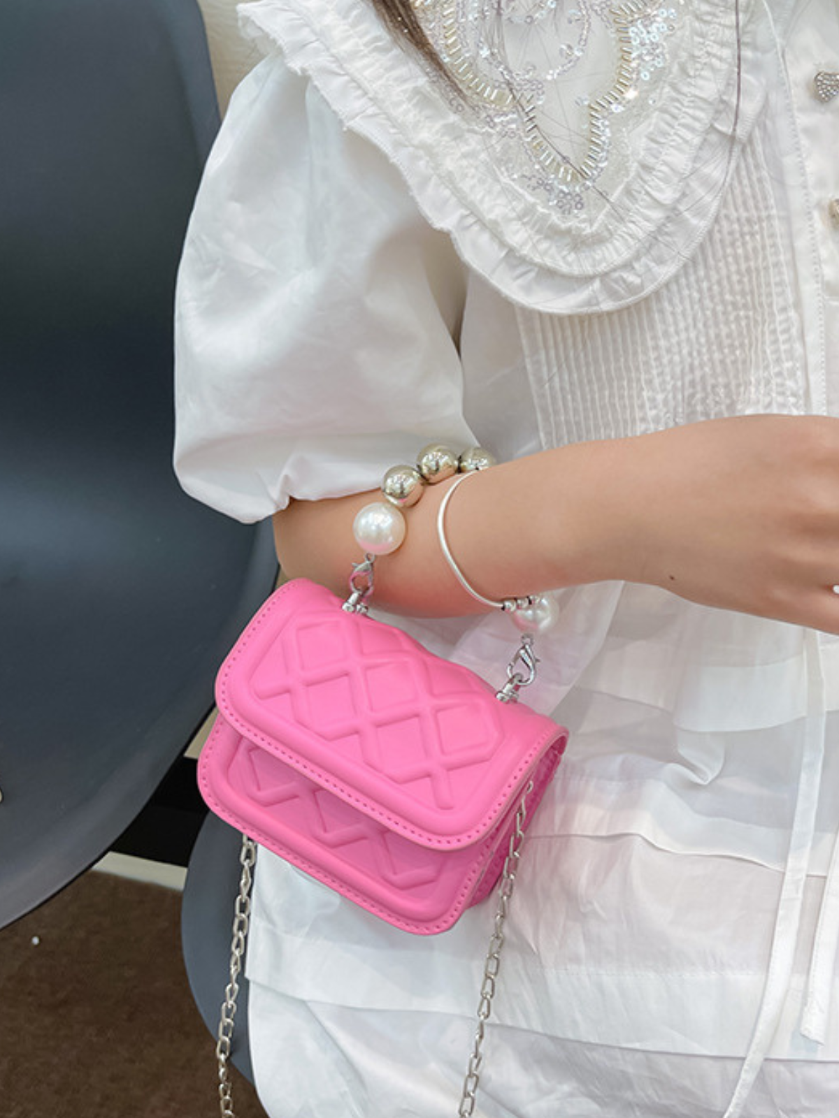 Mia Belle Girls Pearl-Embellished Quilted Mini Bag | Girls Accessories