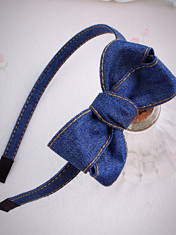 Girls Denim Bow Headband