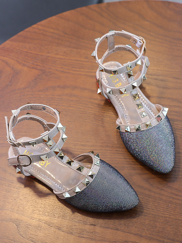Shoes By Liv & Mia | Studded Pointed Toe Ankle Strap Flats